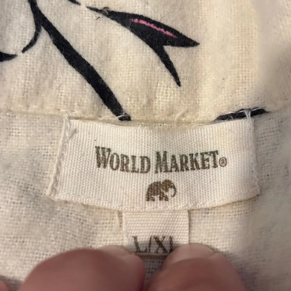 World Market Nightgown Coquette Cream Black Bow Button Up L/XL Sleep Boho 21305